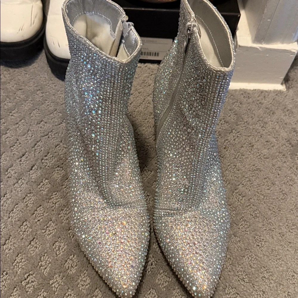 Silver Rhinestone Ankle Boots - Picture 2 of 4